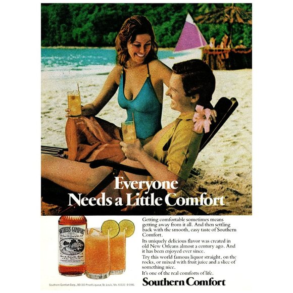 1981 Everyone Needs a Little Southern Comfort Vintage Print Ad Beach Tiki Island - Picture 1 of 1